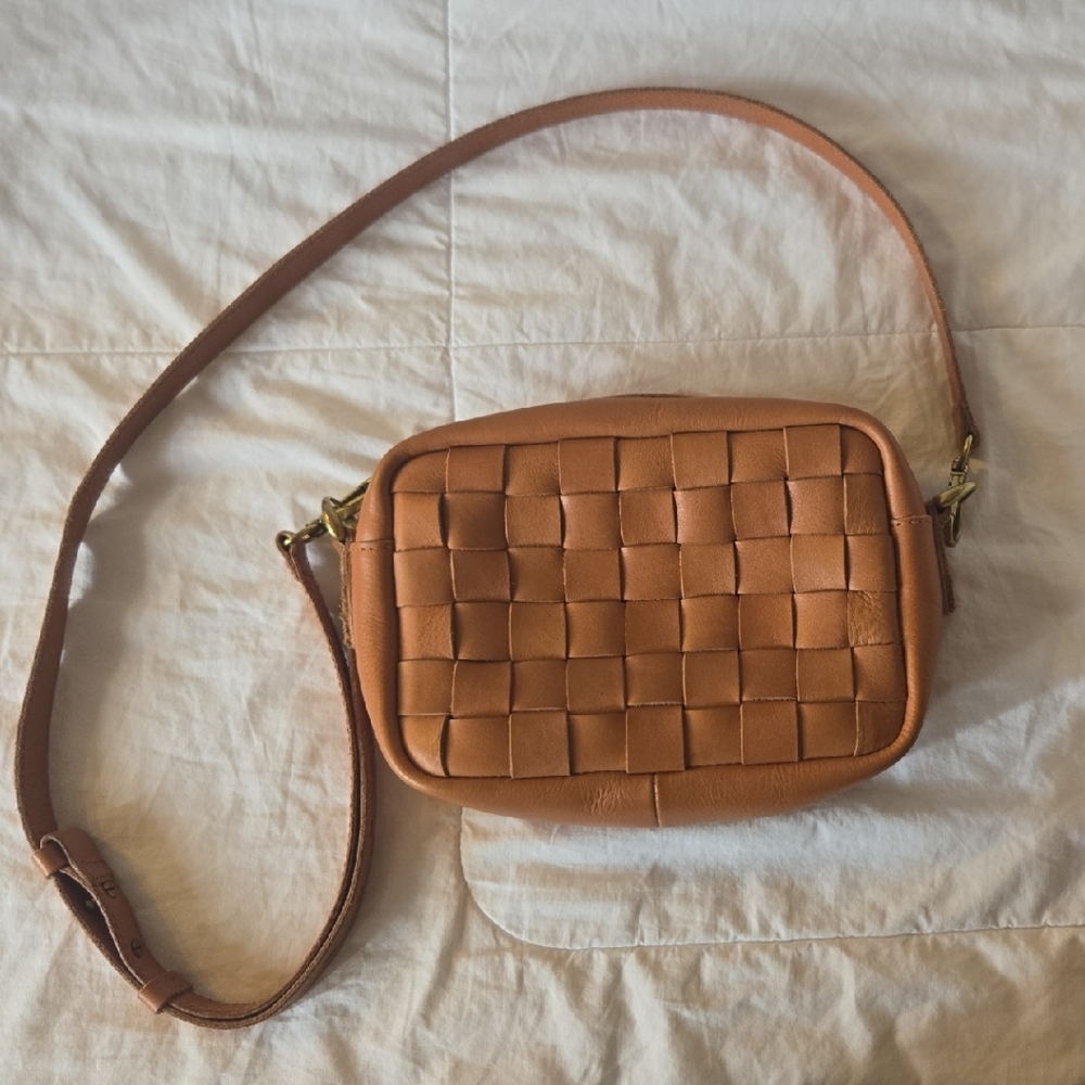 Madewell Tan Woven Leather Crossbody Bag